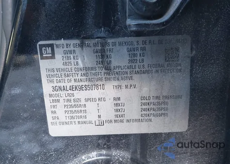 2014 Chevrolet Captiva Sport Ltz из США, поврежденный, VIN 3GNAL4EK9ES507810